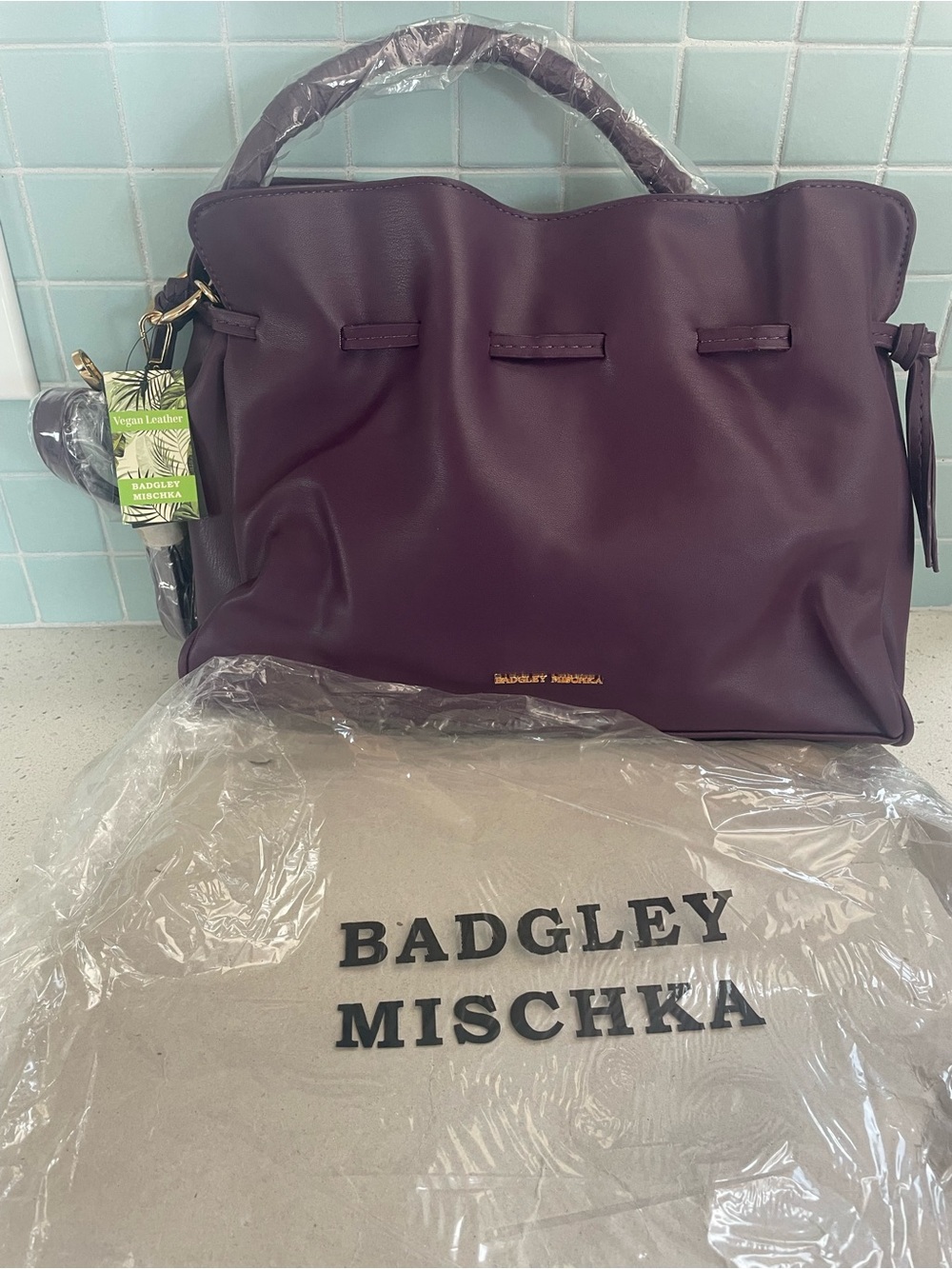 Badgley Mischka plum vegan leather dumpling bag - Picture 3 of 8